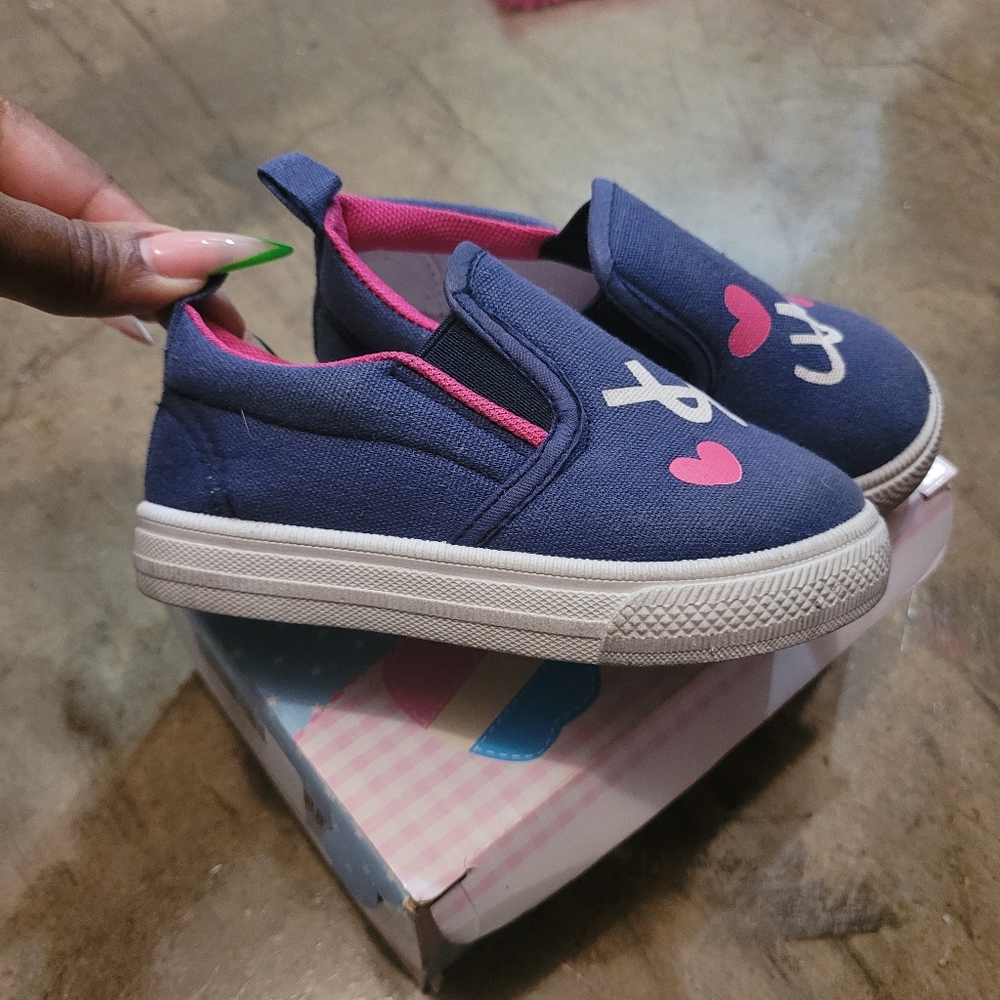 Kids Navy and Pink Slip-On Shoes - Picture 2 of 4